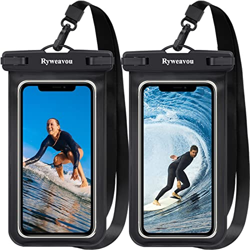 Ryweavou wasserdichte Handyhülle, wasserdichte Handytasche Kompatibel für iPhone 15 14 13 12 11 Pro Max XS XR Samsung S22 S21 Huawei bis zu 7 Zoll, IPX8 Unterwasser handyhülle 2 Pcs (Schwarz)