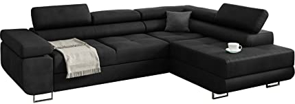 Möbel48 Ecksofa Miami mit Schlaffunktion, Freistehend Schlafsofa, Bettkästen, Schlafsofa bettfunktion, L Form Couch, (Rechte Ottomane, Gute Qualität des Stoffes) (Graphite), 272 x 203, MiamiMon1