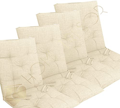 Home Tresor - Set Cuscini per Sedie con Schienale, Cuscini per Sedie da Interno, Esterno, Cucina, Giardino Cuscini Coprisedia Imbottiti 6 cm. con Schienale 4 Pezzi (Panna)