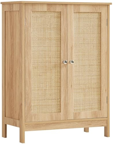 Iwell Storage Cabinet, Rattan Cabinet with Adjustable Shelf, for Living Room, Entryway, Kitchen, Home Office, Nature