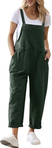 YESNO Damen Latzhose Sommer Oversize Trägerhose Beiläufig Loose Bib Pants Overall Baggy Jumpsuit Strampler Sommerhose mit Träger PV9DE