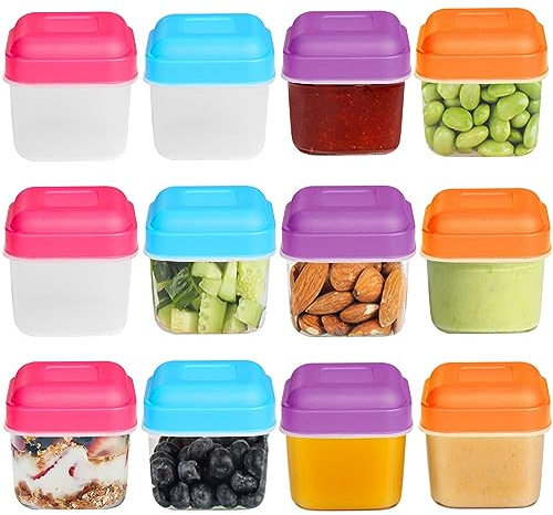 Surflyee Lot de 12 Petite Boîtes Plastique Alimentaire, 100ML Contenant en Plastique avec Couvercle, Réutilisable Petit Pot, Mini Pot de Sauce Sans BPA, Passe au Micro-ondes Frigo Lave-vaisselle