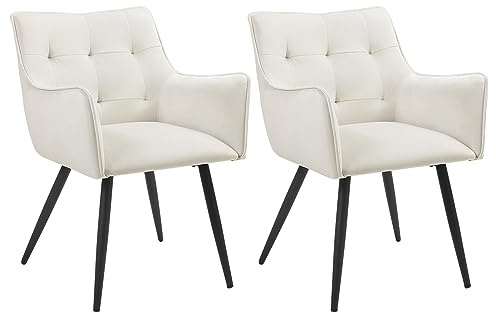 WOLTU Esszimmerstühle 2er-Set, Sessel, Küchenstuhl, Polsterstuhl, Stuhl mit Armlehnen Rückenlehne, Wohnzimmerstuhl mit Samtbezug, Metallbeine, für Esszimmer Küche, Cremeweiß, BH374cm-2