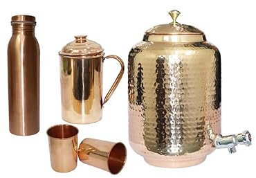 BRACOP® Pichet à Eau Pichet en cuivre Réservoir d'eau Flacon à Boire Pichet de Service Vaisselle Gobelets Gobelet en cuivre ayurvédique Verres en Relief Bouteille d'eau étanche pour Voyage