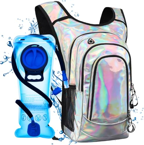 Coolfel Rave Trinkrucksack, Festival Hydration Pack mit 2L Wasserblase, Leichter Wasserrucksack, Anti-Diebstahl Hydration Bag Hydropack für Musik Festival Ausrüstung, Wandern, Laufen, Radfahren