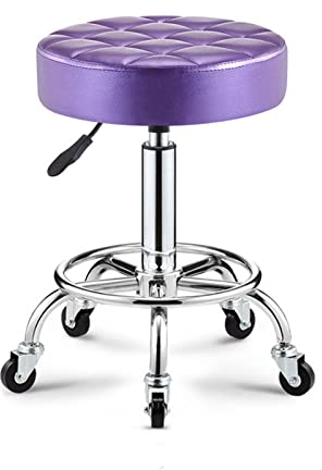 Generisch Drehhocker mit Rollen, runder Arbeitsstuhl aus PU-Leder, höhenverstellbarer Bürohocker für Spa, Tattoo-Salon, Tattoo-Arbeit, Mokka (Kaffee)