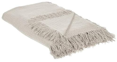 Beliani Tagesdecke Baumwolle helles Grau 150x200 cm mit Fransen modern Yerbent