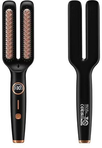 Brosse à Lisser, Brosse Lissante, UKLISS Double Peigne Lissant Avec Indicateur LED, Peigne Chauffant Peigne Lisseur Cheveux pour Cheveux Avec Protection Thermique, Anti-BrûLure, Rapide de 30s