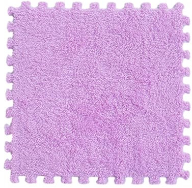 XAoSCd 48 Stück Weiche Ineinander Greifende Teppichfliesen, Bodenmatte Aus Plüsch-Puzzleschaum, Spielmatten Für Den Boden, Teppichquadrate, Schlafzimmer (Lila)