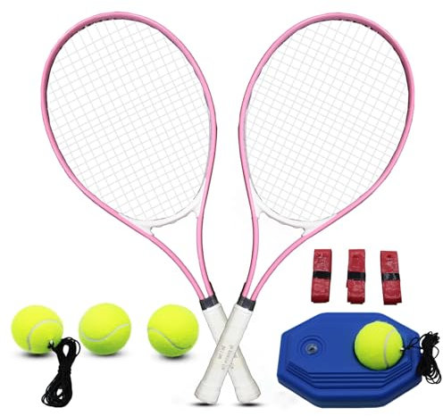 ZHUOKECE Tennisschläger für Erwachsene, 2 Spieler Erwachsene Freizeit Tennisschläger Set für Anfänger und Profi mit 4 Tennisbällen, 3 Overgrips, 1 Tennistasche (Rosa)