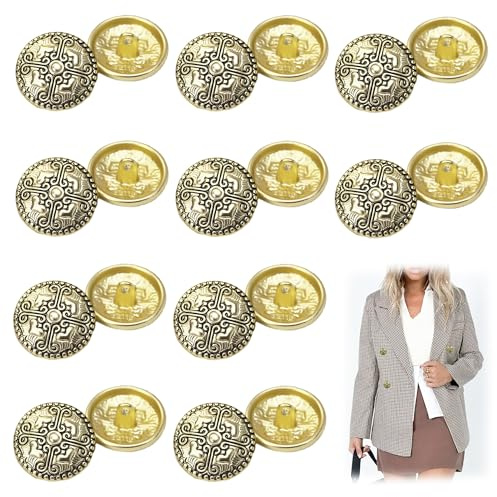 XCSJ 20 stycken knappar, metall, vintage, metallknappar, öglor, vintage, antika kavajknappar, runda metallknappar för kappa, blazer, skjorta, jacka, uniform (guld-3)