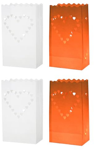 QUARKZMAN Weiße Papier Lichter Tüten 20Stk Herz Form Flamm Beständig Laternen Kerzen Tüten für Weihnachten Hochzeiten Geburtstag Party Dekoration