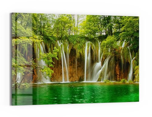 DEQORI Glas-Magnettafel | 60x40 cm cm groß | Motiv Grüner Wasserfall | Memo-Board aus Glas | Magnetboard inkl. Magnete, Stift & Tuch für Küche & Büro | Tafel magnetisch & beschreibbar