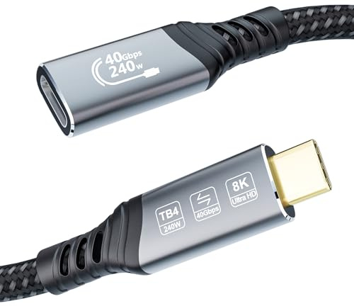 EUDOBEL USB 4 Thunderbolt Verlängerung 2m 40Gbps, USB C Verlängerung 8K@60Hz 4K@144Hz, PD 3.1 240W Thunderbolt 4 Verlängerungskabel für Thunderbolt 5, Switch, MacBook, iPad Pro, VR, SSD