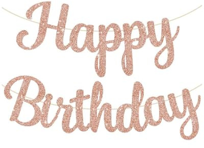 TPZORJX Corsivo scintillante oro rosa happy festone fai da te, Targa decorativa per feste di compleanno dorate per ragazze, Banner Ghirlanda Happy Birthday, Addobbi Casa Festa Compleanno