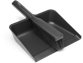 Brabantia Set paletta e spazzola - Dark Grey | Paletta e spazzola con pettine | Contenitore a incastro | Efficace | Strumento di pulizia salvaspazio | Spazzola a mano e paletta | 33 x 9 x 24cm