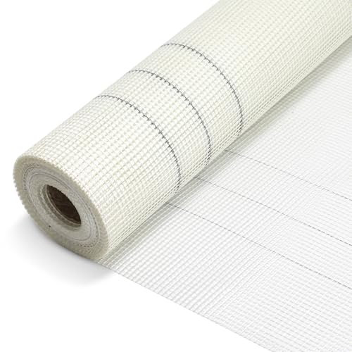 Eikuavons Rete di rinforzo 160 g/m², tessuto di intonaco, 1 m x 50 m, 4 x 4 mm, per intonaco interno ed esterno, isolamento facciate, protezione da crepe, griglia di rinforzo (bianco)