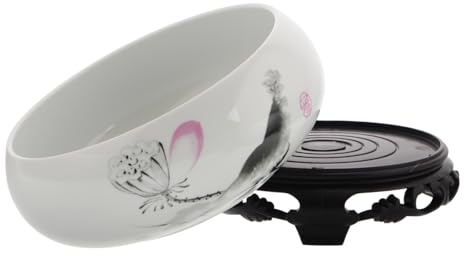 TOPBATHY Vaso Loto in Ceramica con Supporto, Fioriera da Interno | Forma a Ciotola, senza Fori di Drenaggio, per Piante e Fiori, Uso Domestico e Decorazione