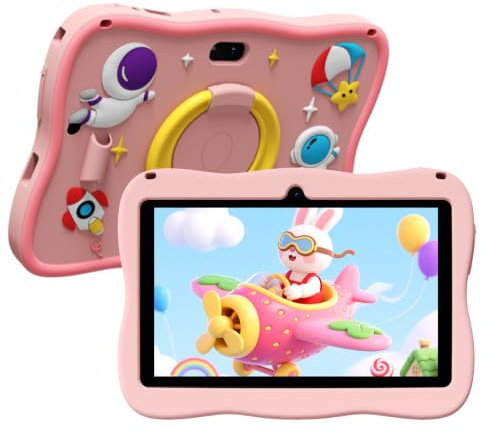 VASOUN Kids Tablet 7 inch,Android Tablet for Kids,32GB+512GB Expand Pink | Toddler Tablets with Astronaut Swivel Stand, Parental Controls,WiFi Bluetooth Dual Camera Educational Child Tablet