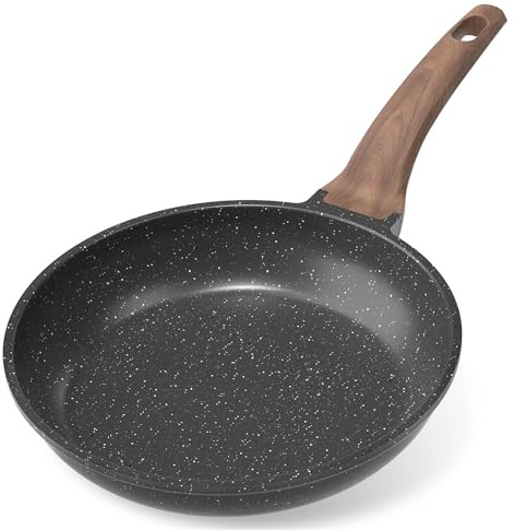YASHE Poêle anti-adhésive de 28 cm, avec revêtement en granit pour œufs, crêpes et bacon, compatible avec induction, facile à nettoyer, sans PFOA avec manche anti-calorique