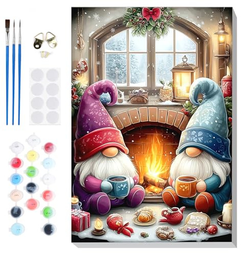 Lxmsja Paint by Numbers Christmas for Adults Beginners with Frame, Painting by Numbers Gnome on Canvas, Diy Acrylic Painting Kit Art and Crafts for Home Wall Decor, 8x12inch