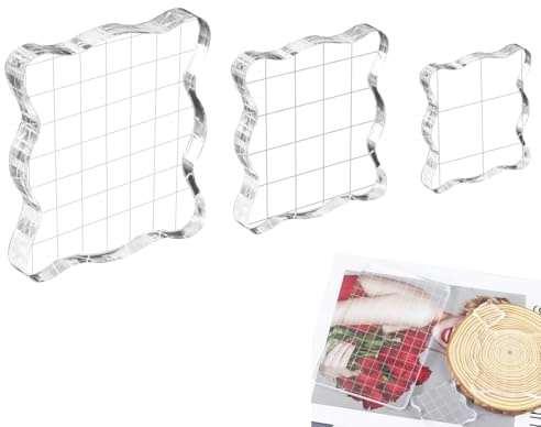 Juego de 3 bloques de sellos acrílicos con líneas de cuadrícula, bloque acrílico transparente para sellos de silicona, álbumes de recortes, álbumes de fotos, tarjetas, bodas, 5/7,5/10 cm