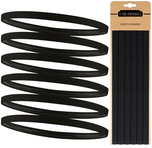 Blooms 6 stycken sporthårband för män och pojkar – elastiskt pannband kvinnor och flickor tunna – halkskydd silikonhårband fotboll barn – sportband set för yoga löpning fitness – svart