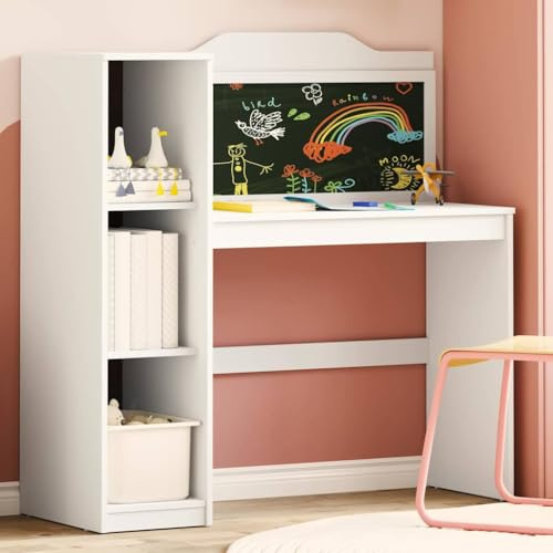 Frdhee Mesa de gaming, pizarra de escritorio, color blanco, 120 x 45 x 118,5 cm, material de madera, mesa de oficina para estudio, dormitorio, salón