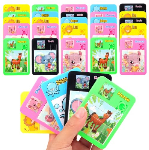 ZXShow Rompecabezas Deslizantes 30 Pack Mini Puzzle Educativo con Animales Coloridos Juguetes Super Slide Regalos Cumpleaños Detalles de Fiesta Viaje y Oficina