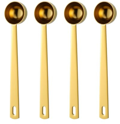hommova 4-Pack 5g Stainless Steel Measuring Scoops – Precision 5 Gram Scoop for Protein Powder Coffee Grounds Milk Powder and Supplements with Long Handle (Gold)