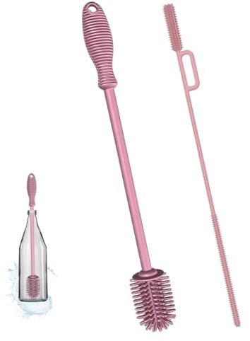 PBAHAUP Spazzola per Cannucce e Borraccia, Set di 2 Spazzole in Silicone con Maniglia Ergonomica Antiscivolo per Pulizia Profonda, Ideale per Biberon, Thermos, Tazze con Coperchio e Tubi Stretti