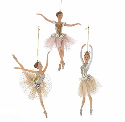 Kurt S. Adler Elegante bailarina caprichosa, adornos de hada, ángel (juego de 3 adornos de árbol de Navidad de bailarina rosa dorado blanco de 7.5 pulgadas TD1596)