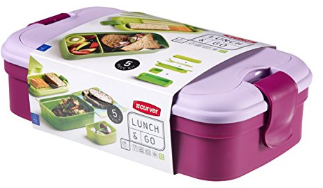 Curver | Bento avec Couverts, Parme, Lunch & Go, 13,5x23,5x6,3 cm