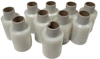 Mini rollos de film estirable transparente con mango, 300gr | Caja de 10 unidades de minifilm. | Mini film de 300 grs x 100 mm. | Ideal para unir embalar proteger