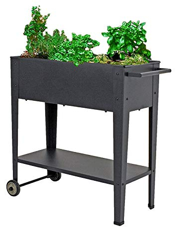 Metall Hochbeet fahrbar 75x35x80 cm - Mobiler Pflanzkasten mit Ablage und Rollen - Fahrbares Garten Pflanzbeet Gemüse Beet Kräuterbeet