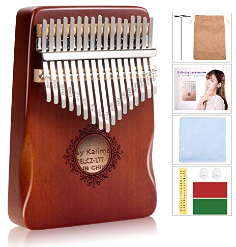 Kalimba Thumb Piano 17 Keys, Portable Mbira Finger Piano, Easy to Learn Musical Instrument Gift for Kids and Adult Beginners, Brown1