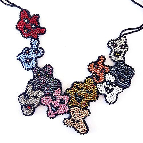 Collier Femme fantaisie Haute Couture optimiste multi-couleur, perles de verre de toutes les couleurs, broderie sur organza de soie au crochet de Lunéville, pièce unique fait main