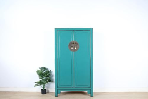 Yajutang Schuhschrank Chinesischer Hochzeitsschrank 2 Türen türkis RAL5018