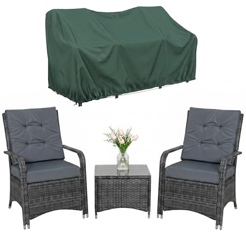 Outsunny 3 Pieces Rattan Garden Bistro Set with Furniture Cover Grey