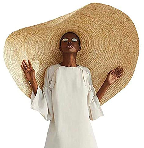 Settoo Cappello di paglia oversize da donna, cappello da sole con tesa larga anti-UV, cappello estivo pieghevole (56-58 cm), Bianco, M