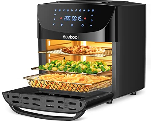 Freidora Aire Acekool Freidora sin Aceite 18L Horno de Aire Caliente con 10 Programas 1800W Freidora de Aire Caliente con Accesorios Panel LED Ventana Transparente Sin BPA Libro de Recetas Incluido