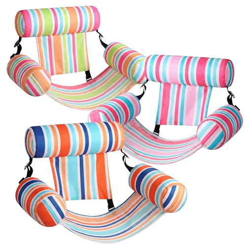 SLOOSH Pool Floats Chairs Adult, 3 Packs Inflatable Lounge Chairs,Blow up Pool Noodles Floats for Adults,Water Floating for Beach Party Summer Water Fun,Stripe