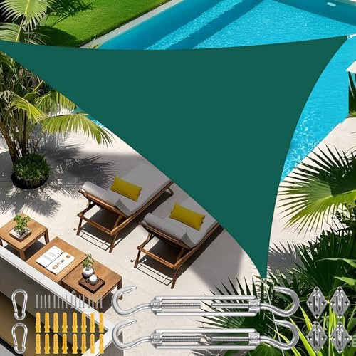 Sonnensegel inkl 24er Befestigung Kit,5x5x5m Wasserdichter Sonnenschutz Dreieck Sonnenschirm Außenüberdachung Garten Patio Pool Shades Segel Markise Camping Schatten (Grün)