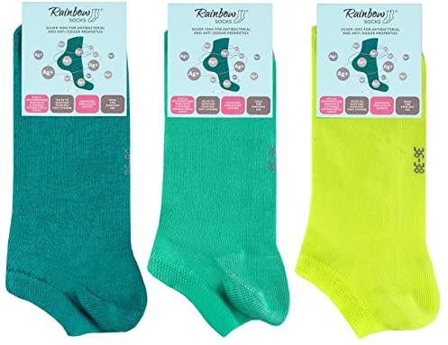 Rainbow Socks - Calcetines cortos de algodón de primera calidad para mujer con hilo antibacteriano con iones de plata - 3 pares - mar oscuro turquesa oliva claro Talla 36-38