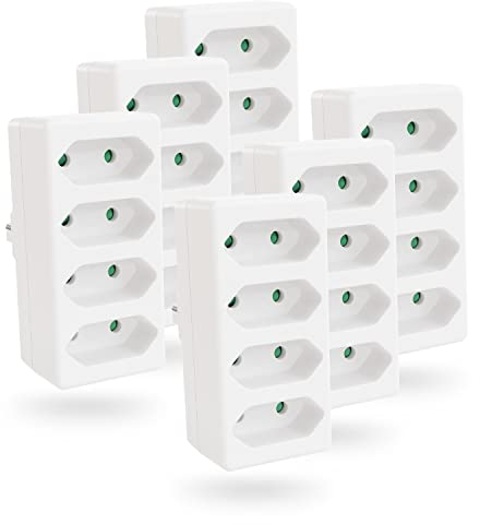 greate 6X 4fach Steckdose für Eurostecker bis 2300W - Steckdosenadapter 4fach Stecker, Steckdosenadapter ohne Kabel, Mehrfachsteckdose ohne Kabel, Mehrfachstecker, Eurostecker Verteiler