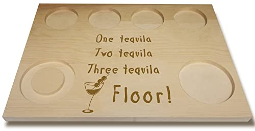 CREATCABIN Planche à Tequila en Bois avec Rebord de Sel Verre à Liqueur Support de Plateau de Service Porte-Vin pour Bar Restaurant Fête Famille Dîner Rassemblement Hommes Femmes Amis Cadeaux