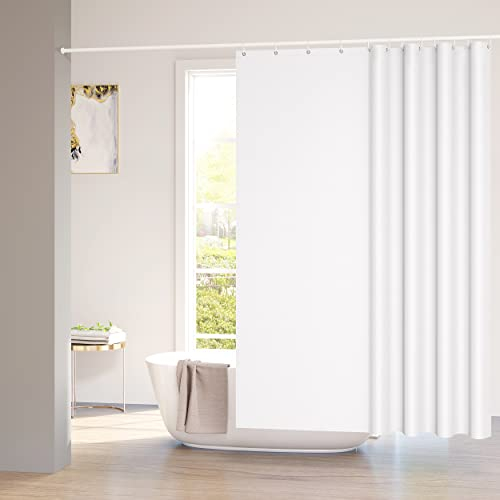 WOLTU Duschvorhang 240x200 cm Weiß Textil, Wasserfest und Waschbar, Badvorhang aus Polyester Stoff mit 14 Duschvorhangringen für Dusche und Badewanne