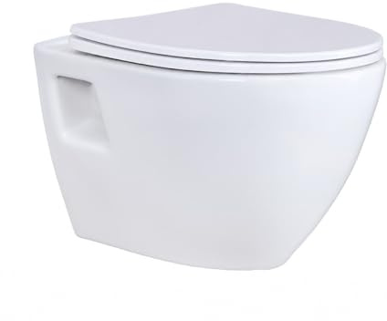 ALONI Hänge WC spülrandlos mit Slim Softclose Sitz | Wand WC Set aus Sanitärkeramik, randloses WC hängend, Tiefspüler mit Absenkautomatik, wandhängend