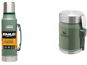 Stanley Classic Legendary Thermoskanne 1L - Hält 24 Stunden Heiß oder Kalt & Classic Legendary Thermobehälter für Essen mit Göffel 400 ml