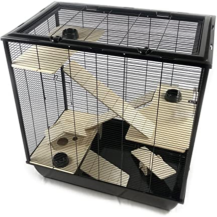 ZooPaul XXL Hamsterkäfig Fargo viel Zubehör aus Holz Hamster Ratten Degus Käfig für Kleintiere schwarz
